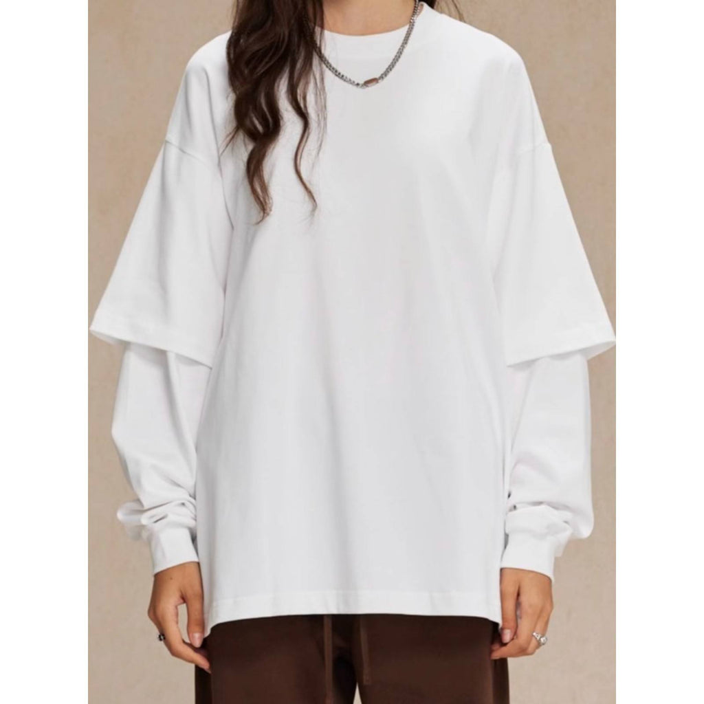 メンズ/レディース長袖ラグランスリーブ、無地の綿メリノTシャツ男女兼用
